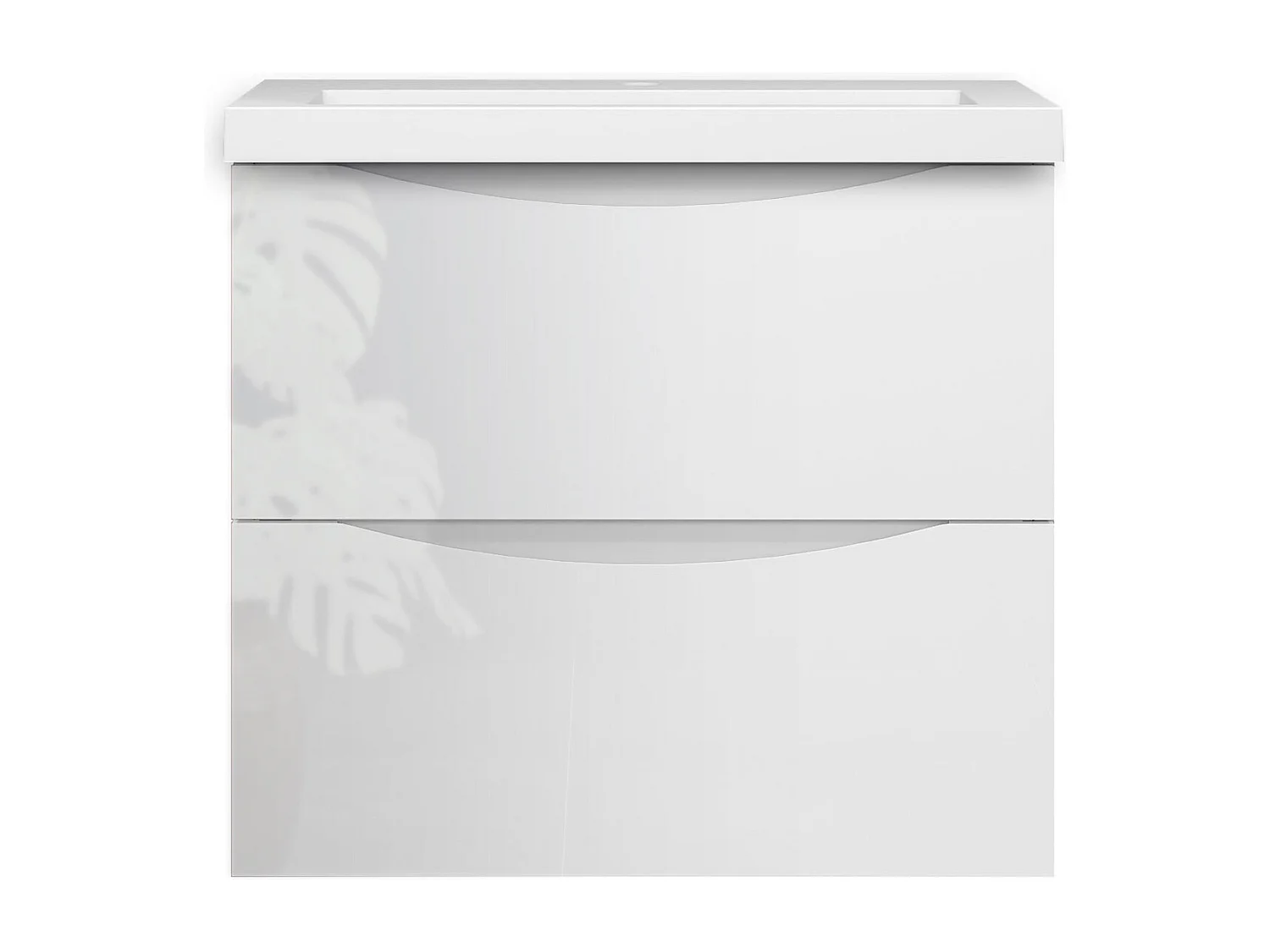 Meuble de salle de bain suspendu Brillant 60cm avec simple lavabo + 2 tiroirs, Blanc