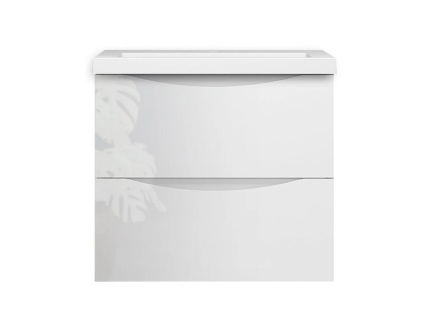 Meuble de salle de bain suspendu Brillant 60cm avec simple lavabo + 2 tiroirs, Blanc
