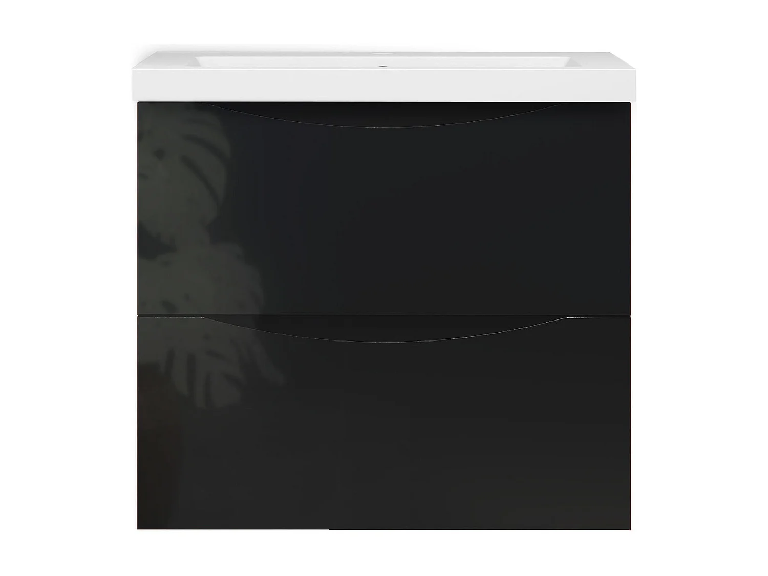 Meuble de salle de bain suspendu Brillant 60cm avec simple vasque + 2 tiroirs, Noir