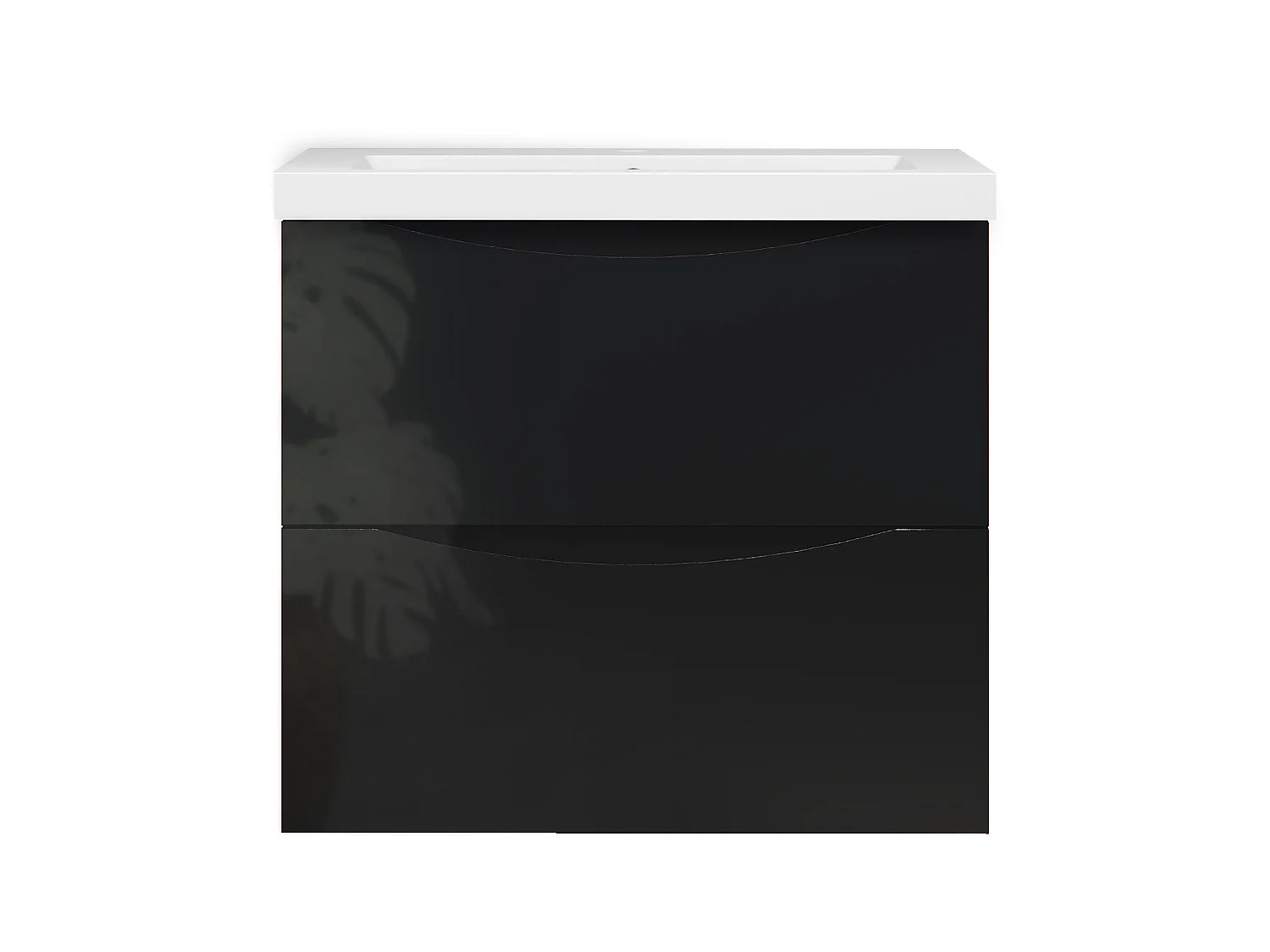 Meuble de salle de bain suspendu Brillant 60cm avec simple vasque + 2 tiroirs, Noir