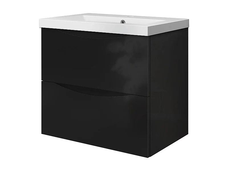 Meuble de salle de bain suspendu Brillant 60cm avec simple vasque + 2 tiroirs, Noir