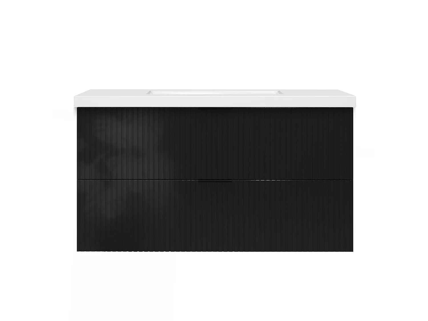 Meuble de salle de bain suspendu Strié Brillant 100cm avec simple vasque + 2 tiroirs, Noir