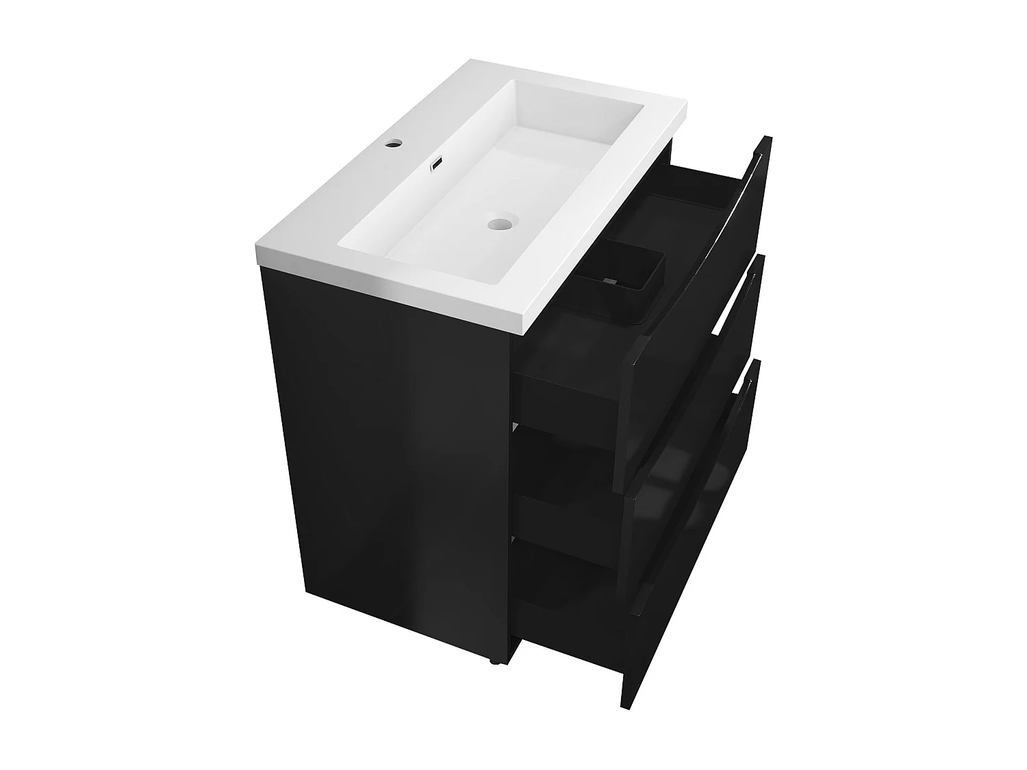 Meuble de salle de bain Brillant, Meuble de sol 80cm avec simple lavabo + 3 tiroirs, Noir