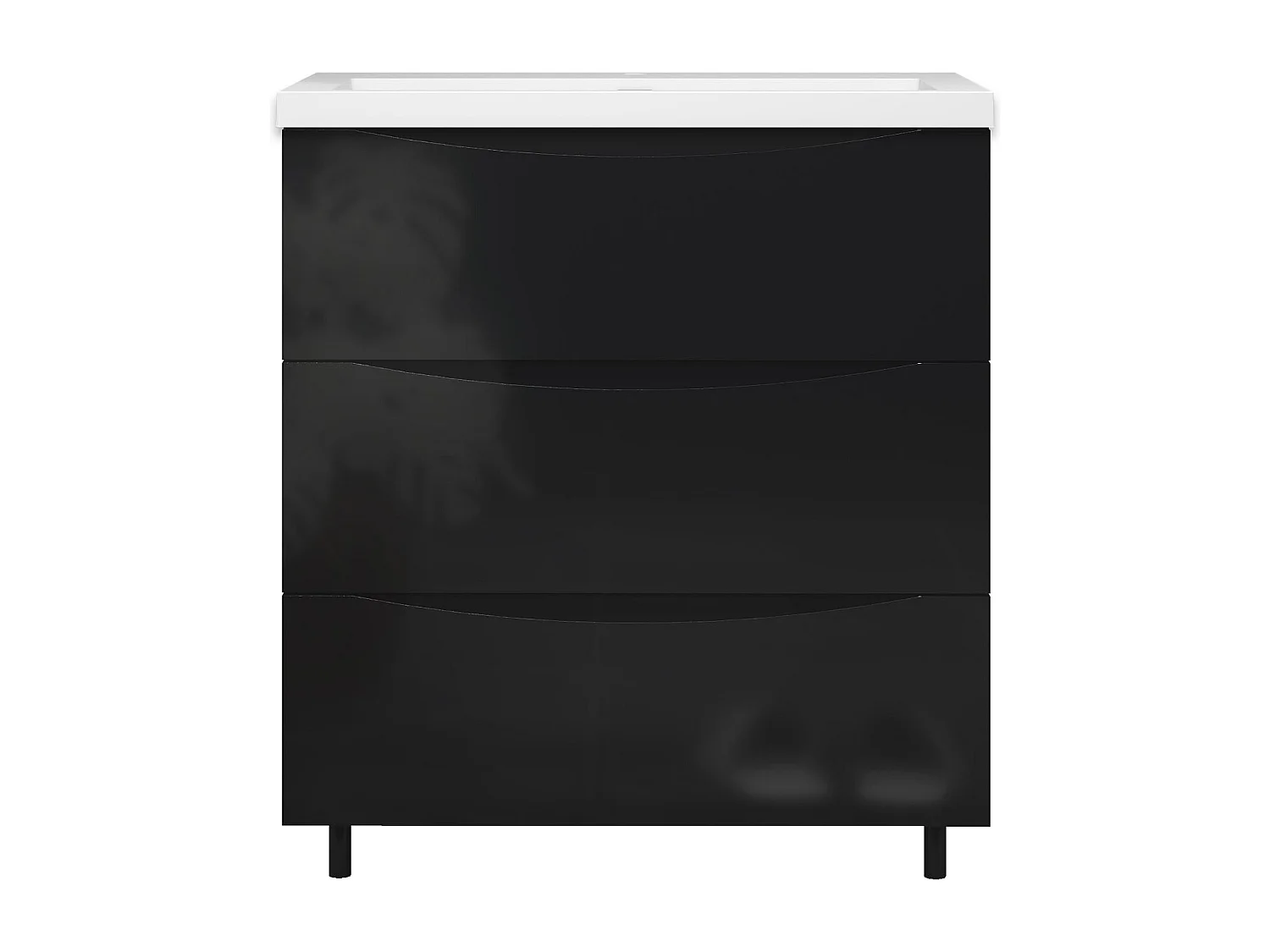 Meuble de salle de bain Brillant, Meuble de sol 80cm avec simple lavabo + 3 tiroirs, Noir
