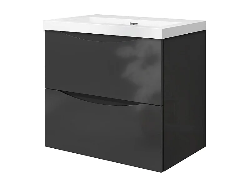 Meuble de salle de bain suspendu Brillant 60cm avec simple lavabo + 2 tiroirs, Anthracite