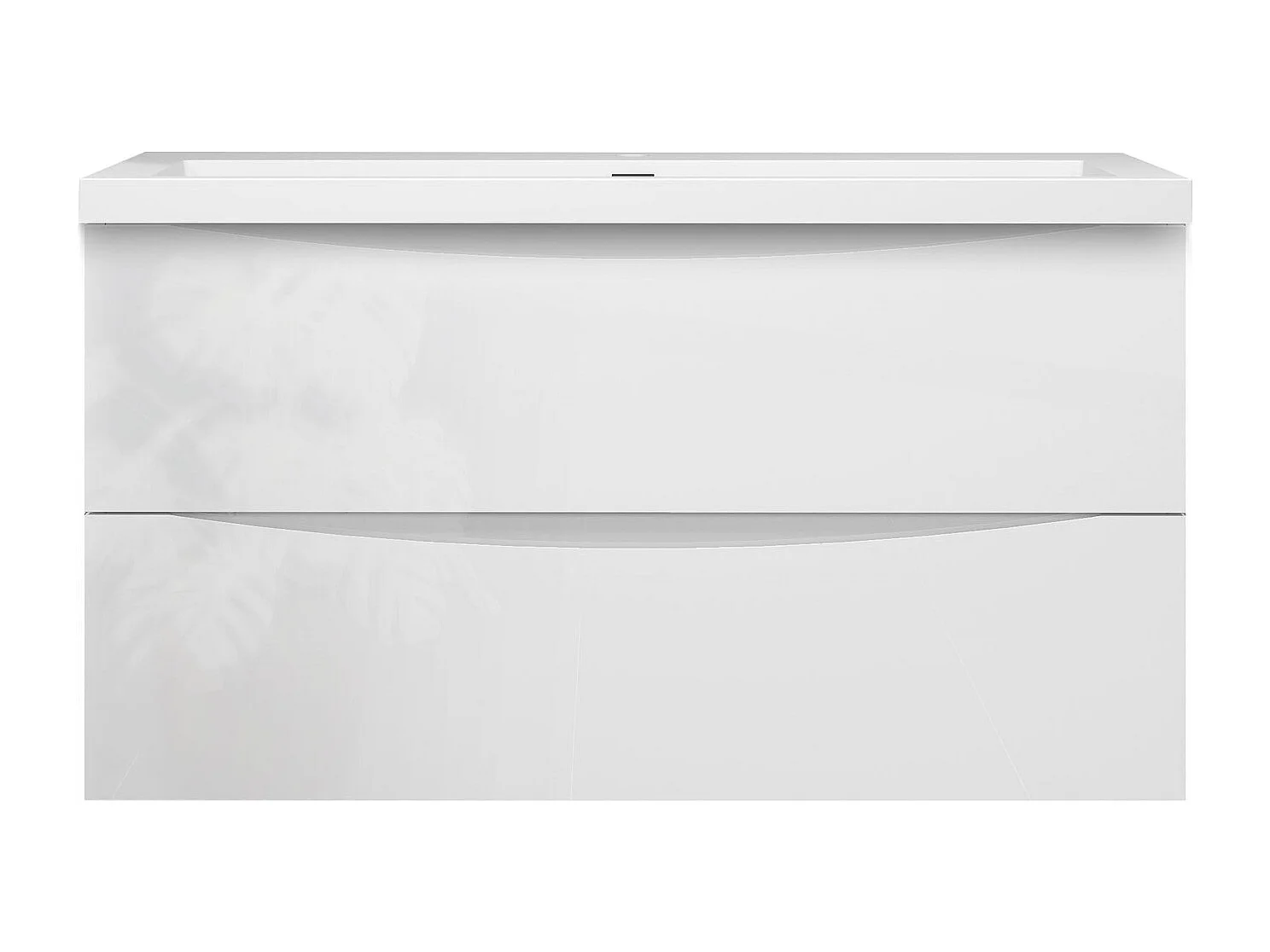 Meuble de salle de bain suspendu Brillant 100cm avec simple lavabo + 2 tiroirs, Blanc