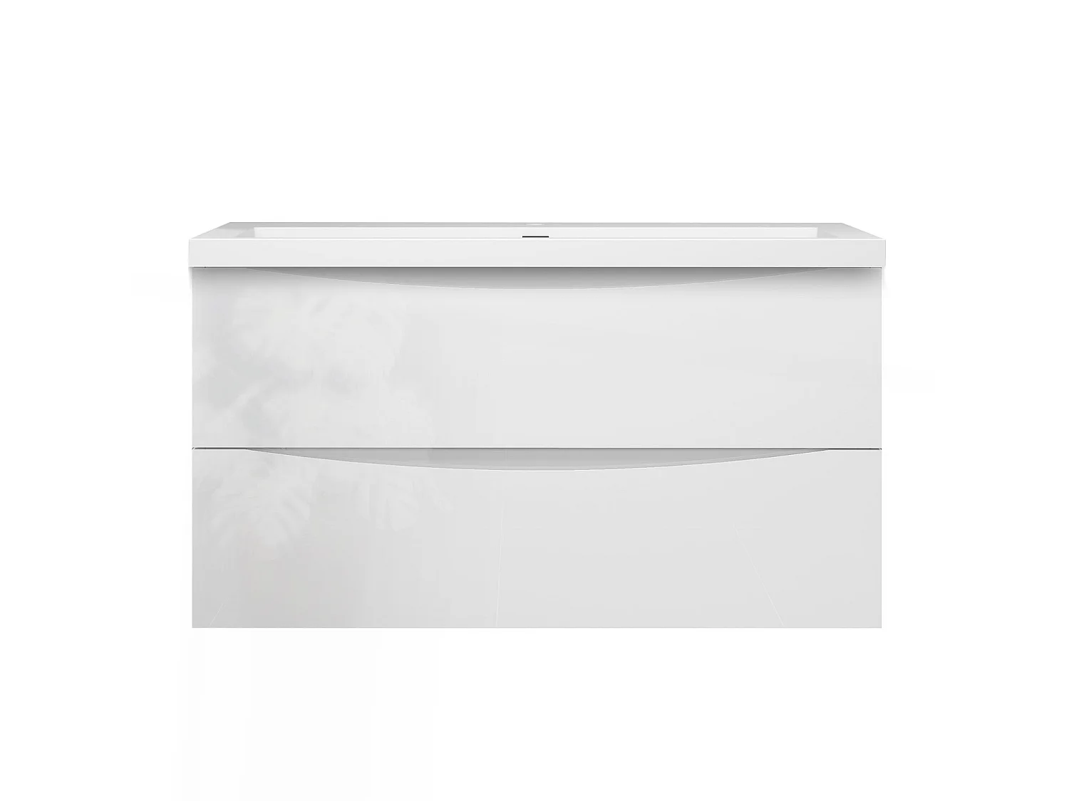 Meuble de salle de bain suspendu Brillant 100cm avec simple lavabo + 2 tiroirs, Blanc