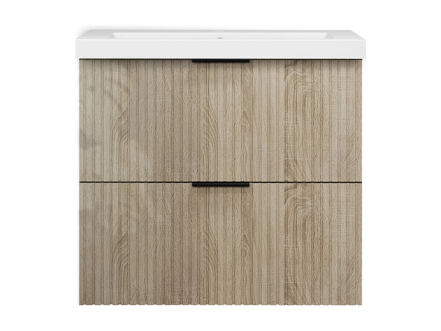 Meuble de salle de bain suspendu Strié Brillant 60cm avec simple vasque + 2 tiroirs, Chêne