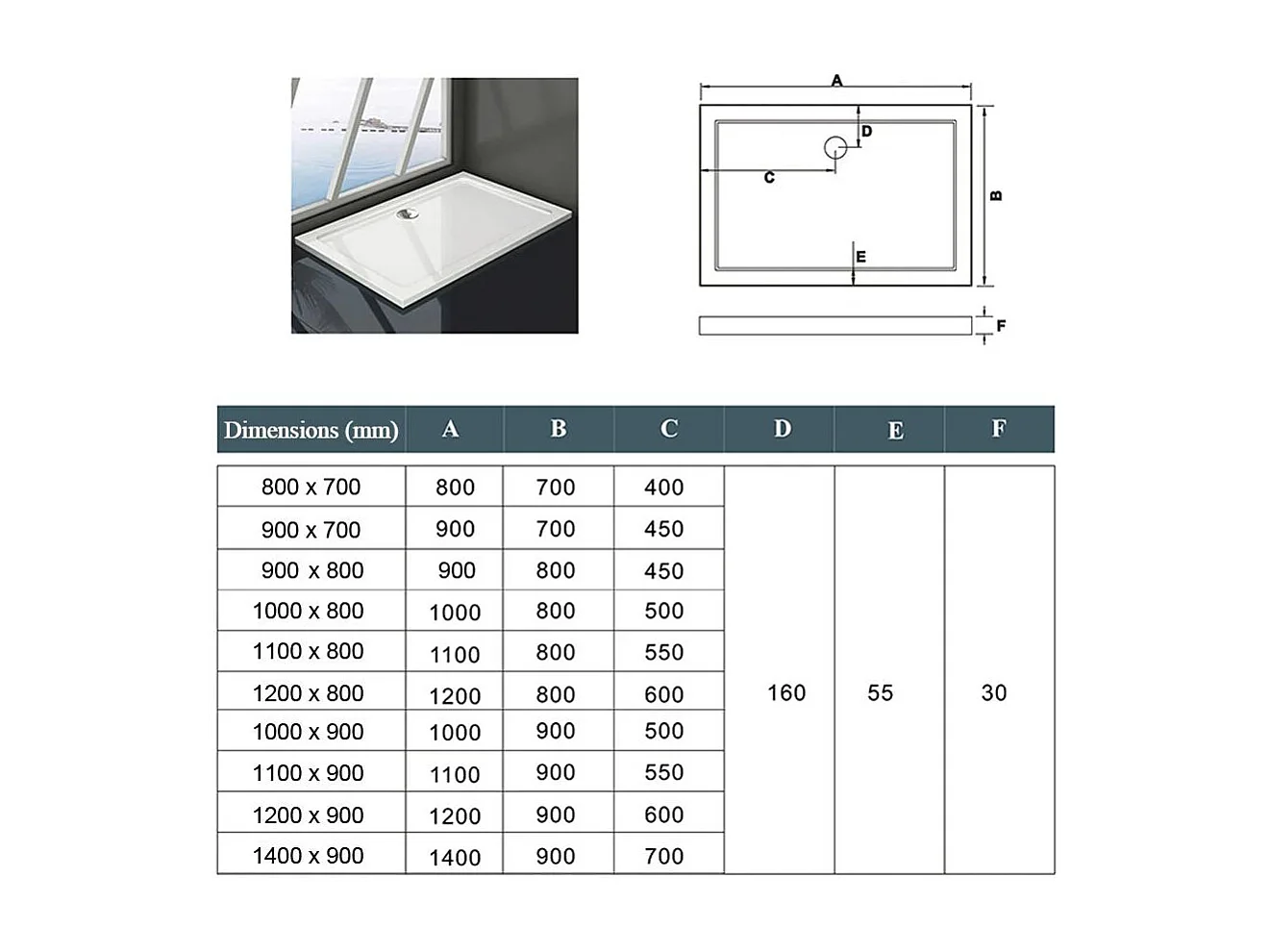 AICA Receveur de Douche Extra-Plat 3cm - Installation Facile et Rapide - 100x80cm Blanc Antidérapant
