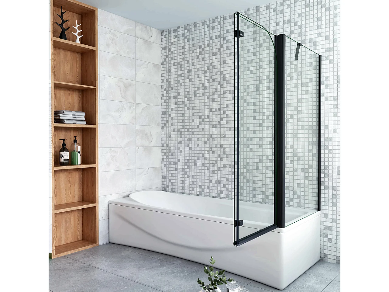 Parete Doccia 110x140cm Sopravasca Angolare 2 Ante Pieghevoli con Parete Laterale 75cm Vetro Temperato 6 mm Trasparente Anticalcare Nero Opaco