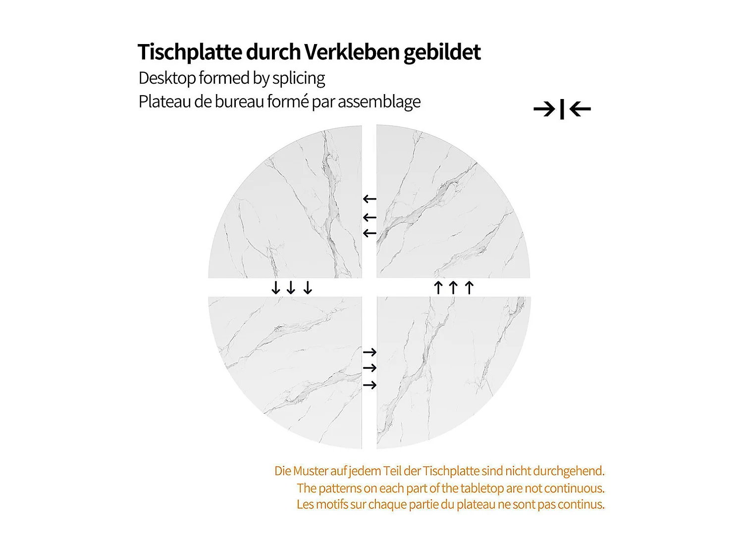 Ronde eettafel (1 stuk), metalen poten, marmerlook, wit