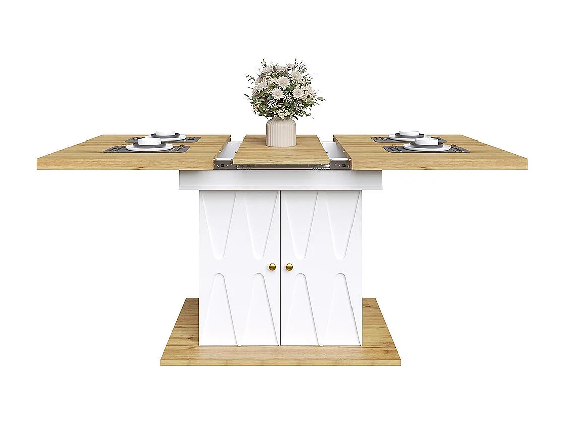 Tavolo da pranzo, telescopico, con motivo in rilievo, 110(140)x70x76,5 cm, con impiallacciatura in legno, bianco