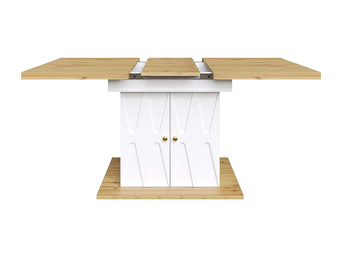 Tavolo da pranzo, telescopico, con motivo in rilievo, 110(140)x70x76,5 cm, con impiallacciatura in legno, bianco