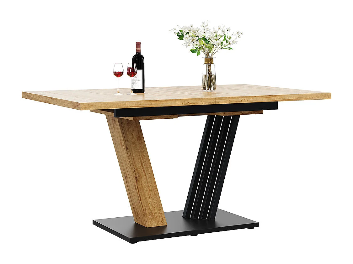 Table à rallonge avec plateau en marbre, table de cuisine avec plateau extensible et cadre de table papillon, Couleur bois