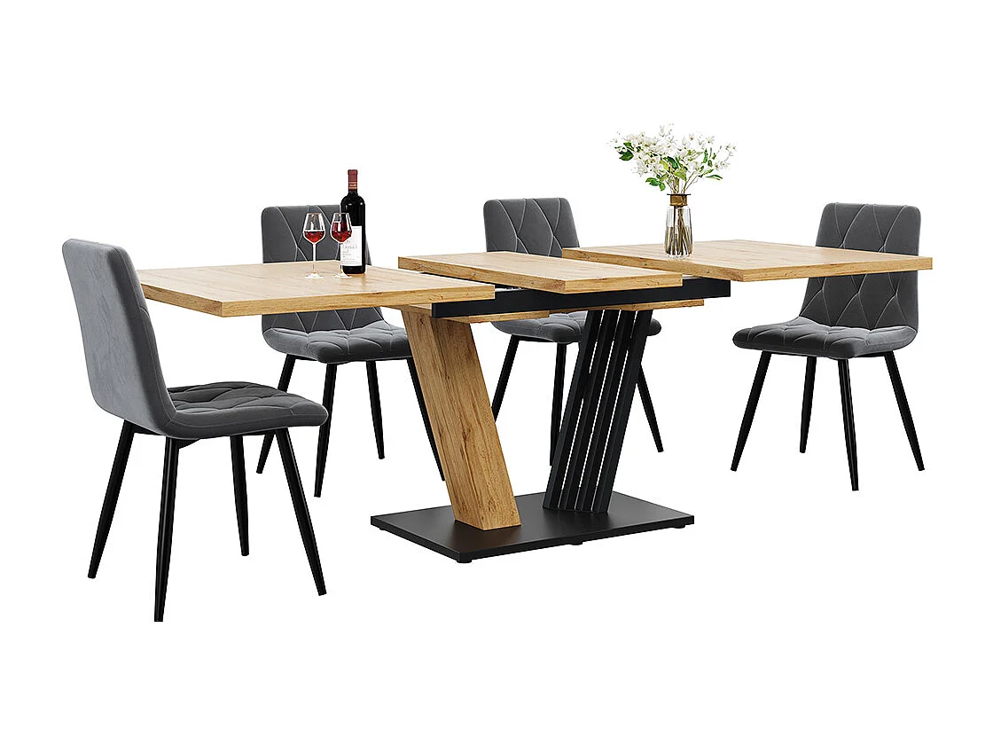 Table à rallonge avec plateau en marbre, table de cuisine avec plateau extensible et cadre de table papillon, Couleur bois