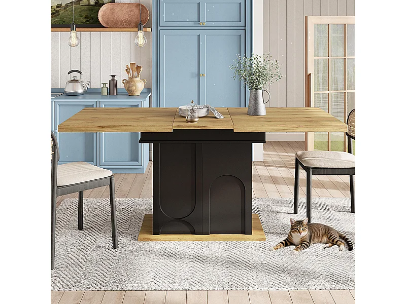 Uitschuifbare tafel (110-140 × 80 cm), opklapbare keukentafel, uitschuifbare tafel, ruimtebesparende keukentafel, tafel met opbergruimte, zwart