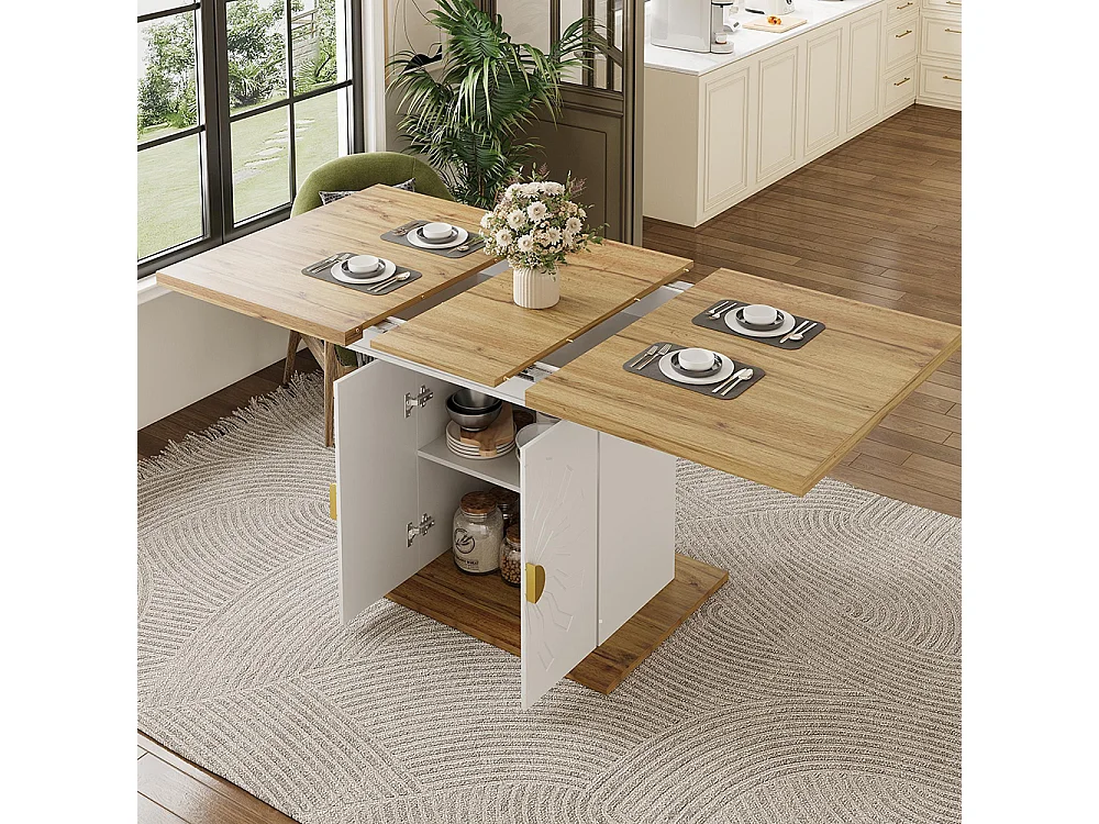 Table à rallonge pour la salle à manger, la cuisine et le salon, 110 (140) x 70 x 76 cm, placage bois avec relief, blanc