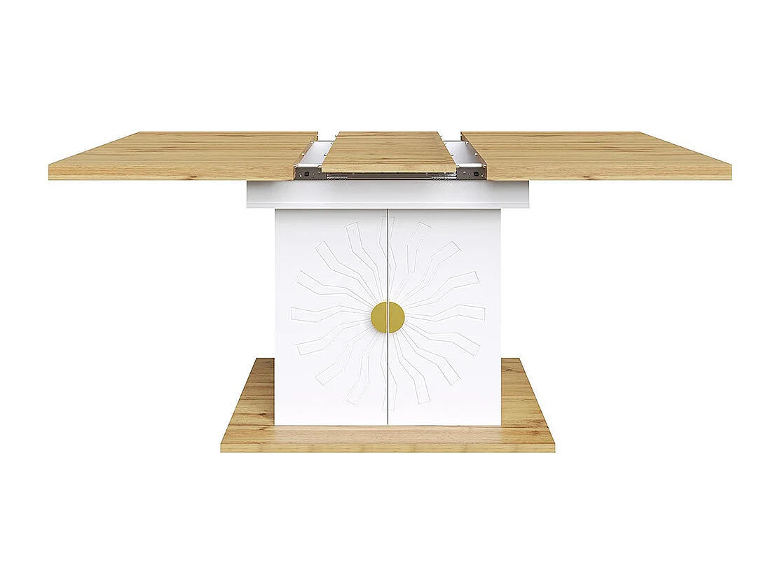 Table à rallonge pour la salle à manger, la cuisine et le salon, 110 (140) x 70 x 76 cm, placage bois avec relief, blanc