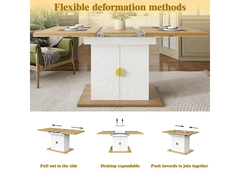 Table à rallonge pour la salle à manger, la cuisine et le salon, 110 (140) x 70 x 76 cm, placage bois avec relief, blanc