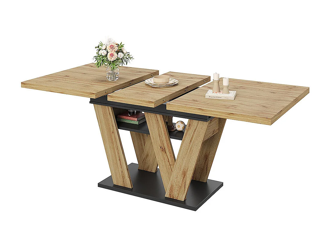 Uitschuifbare tafel (119–158,5 × 80 cm), tafel, keukentafel, uitschuifbare tafel, met W-vormige poten, houten afwerking