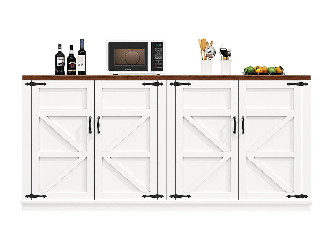 Credenza 160 x 40 x 85 cm, stile rustico, due ripiani regolabili in altezza, bianco