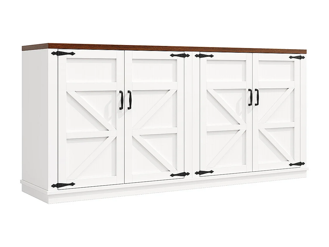 Credenza 160 x 40 x 85 cm, stile rustico, due ripiani regolabili in altezza, bianco