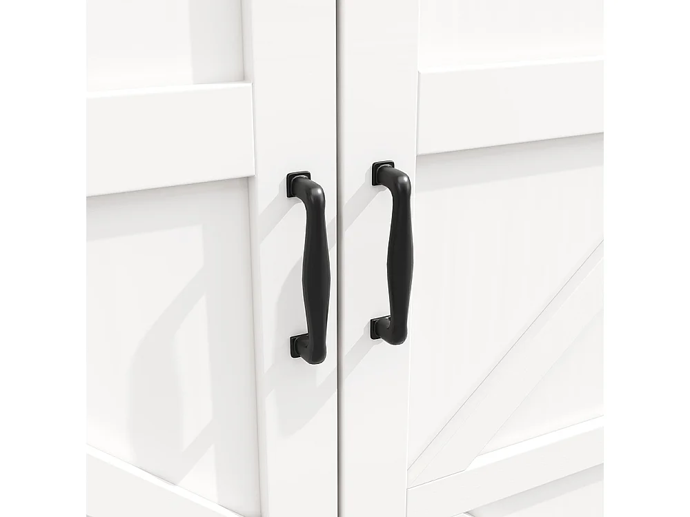 Credenza 160 x 40 x 85 cm, stile rustico, due ripiani regolabili in altezza, bianco