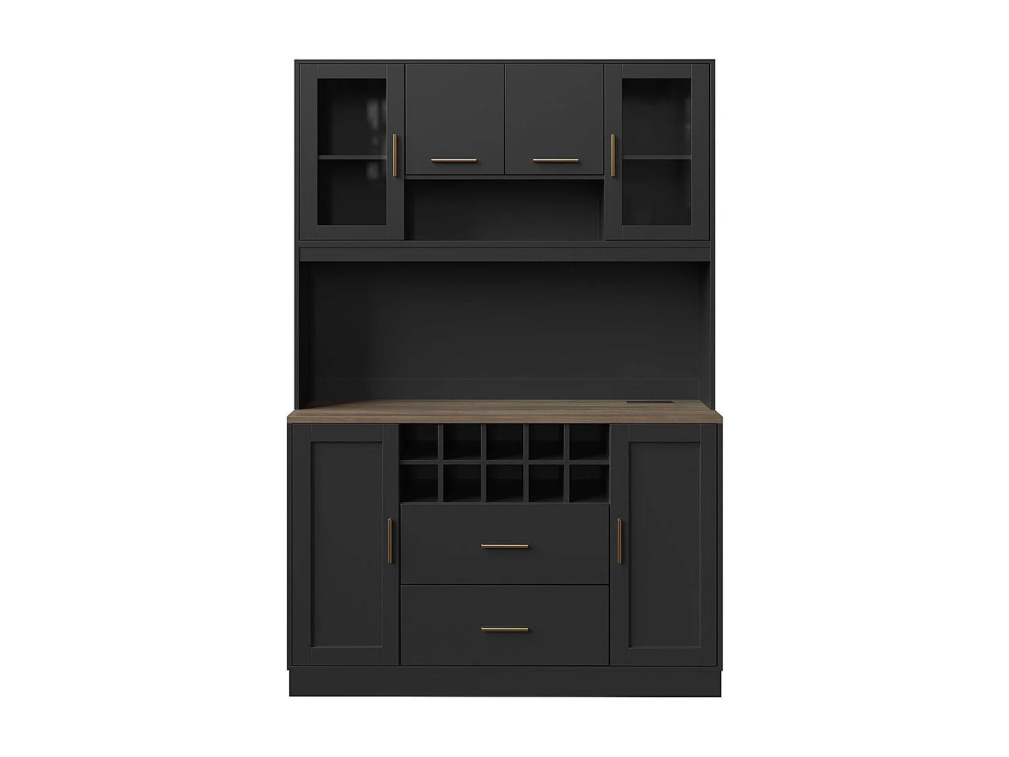 Credenza, armadio contenitore, 120x36,3x180 cm, con illuminazione a LED e prese, sei ante, due grandi cassetti, nero