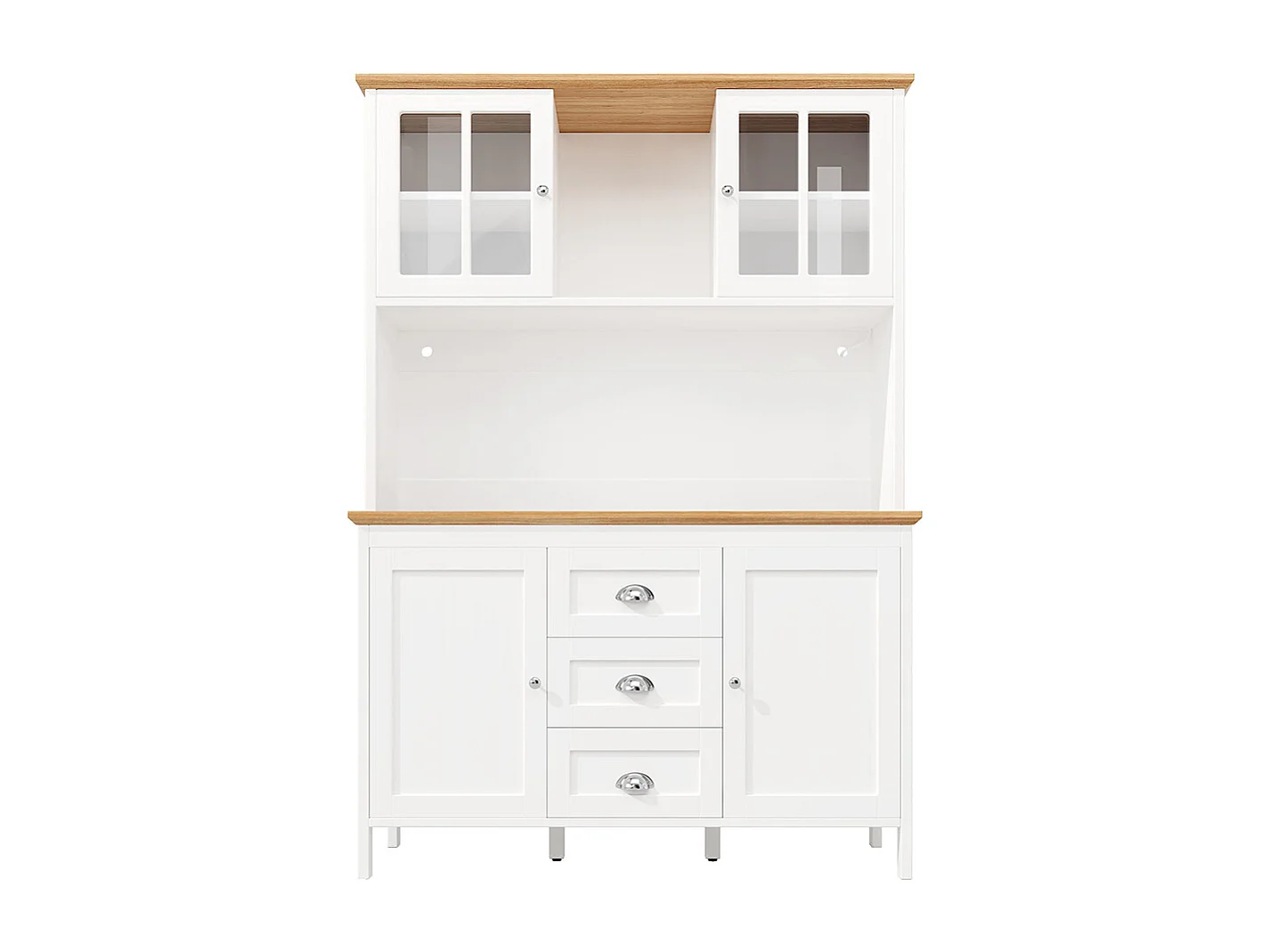 Buffet, armoire haute avec éclairage LED, 120x40x179 cm, 4 portes et 3 tiroirs, blanc