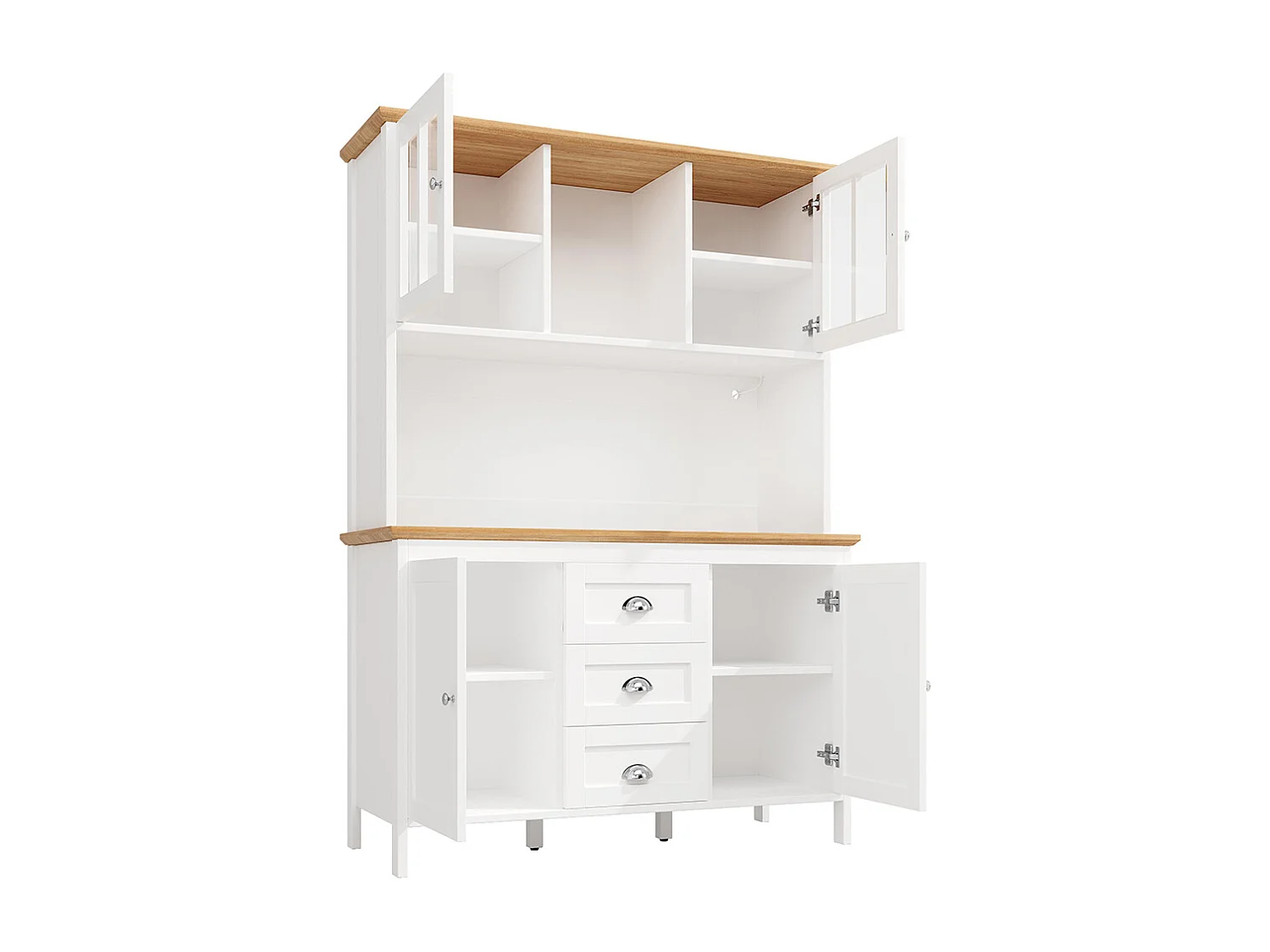 Buffet, armoire haute avec éclairage LED, 120x40x179 cm, 4 portes et 3 tiroirs, blanc