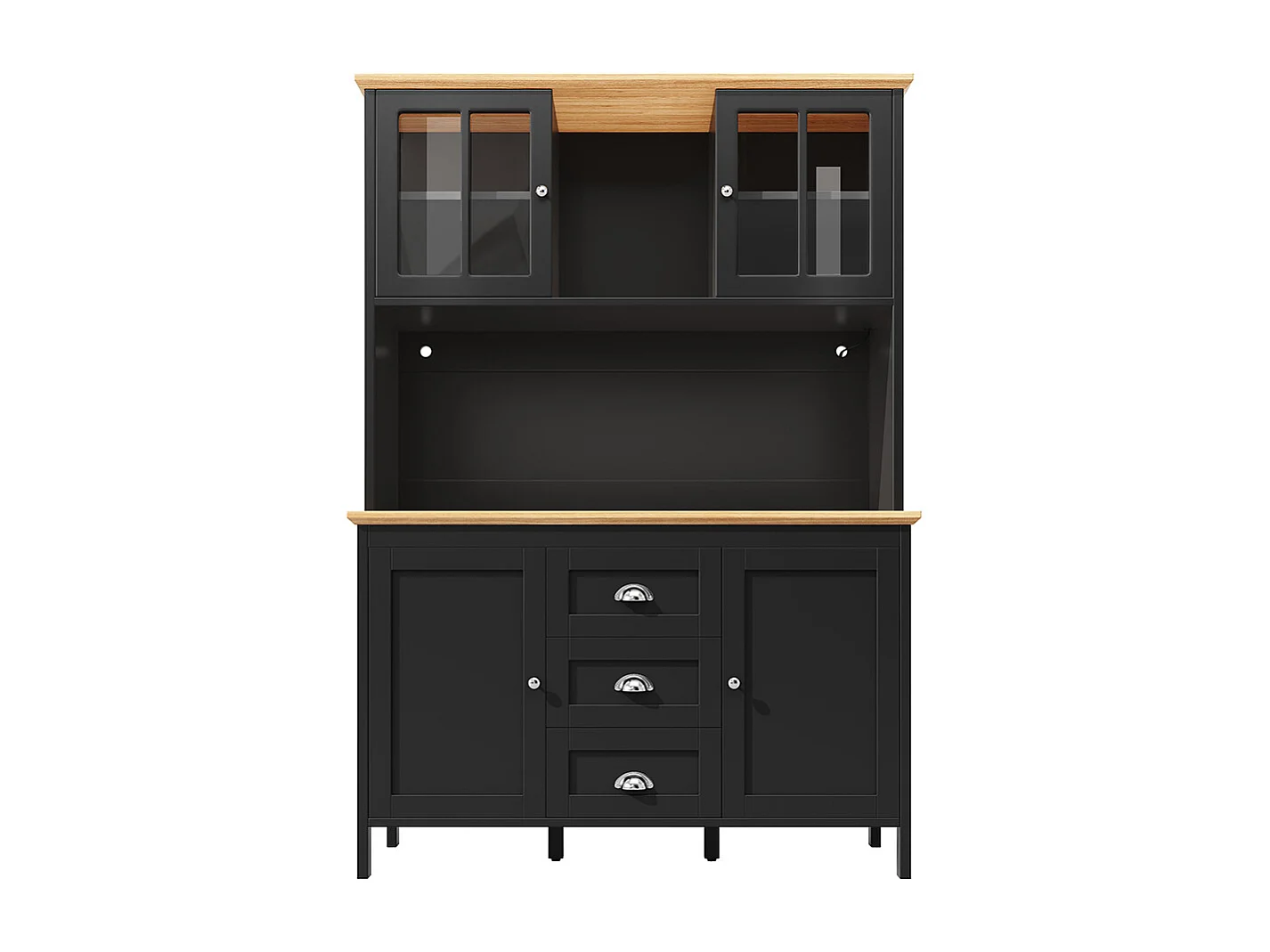 Buffet, armoire haute avec éclairage LED, 120x40x179 cm, 4 portes et 3 tiroirs, noir