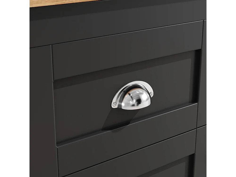 Buffet, armoire haute avec éclairage LED, 120x40x179 cm, 4 portes et 3 tiroirs, noir