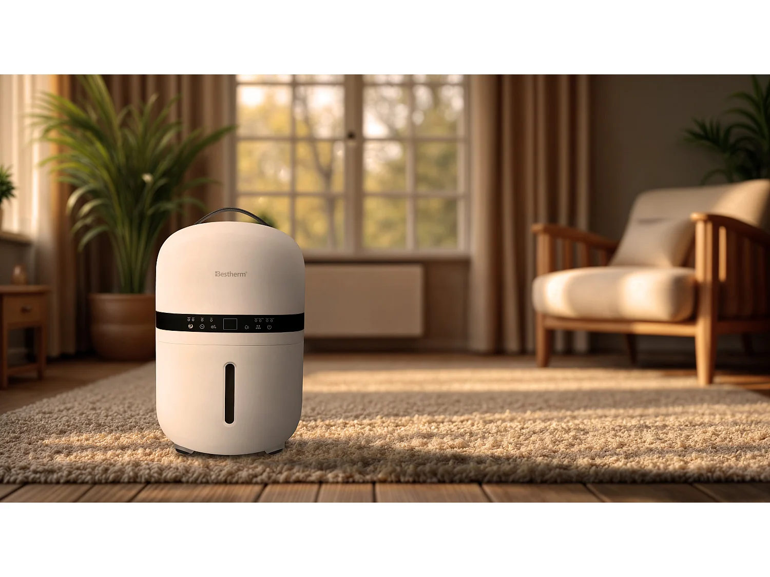 Déshumidificateur d'air BESTHERM - Nova 5L/jour, fonction purificateur d'air, filtre à charbon actif anti-odeurs, avec minuterie 24h