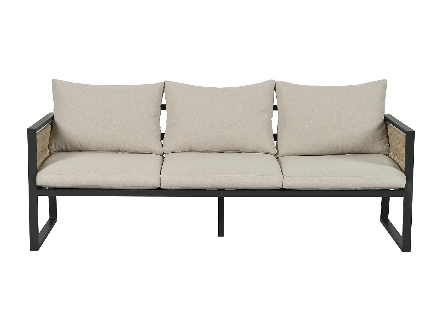 Set di mobili da giardino 4 pezzi, divano a 3 posti, 2 poltrone e tavolino, beige