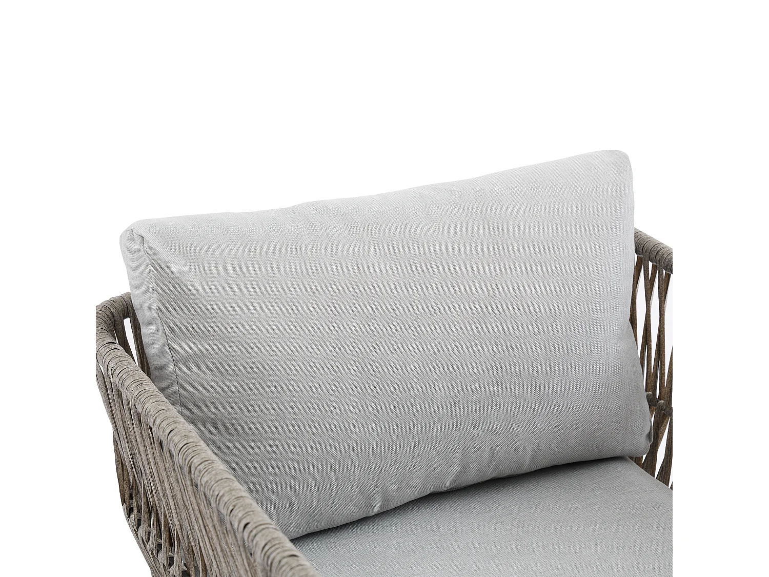 Conjunto de muebles de jardín con cojines, sofá doble, dos sillones y mesa baja, cordón PE, gris