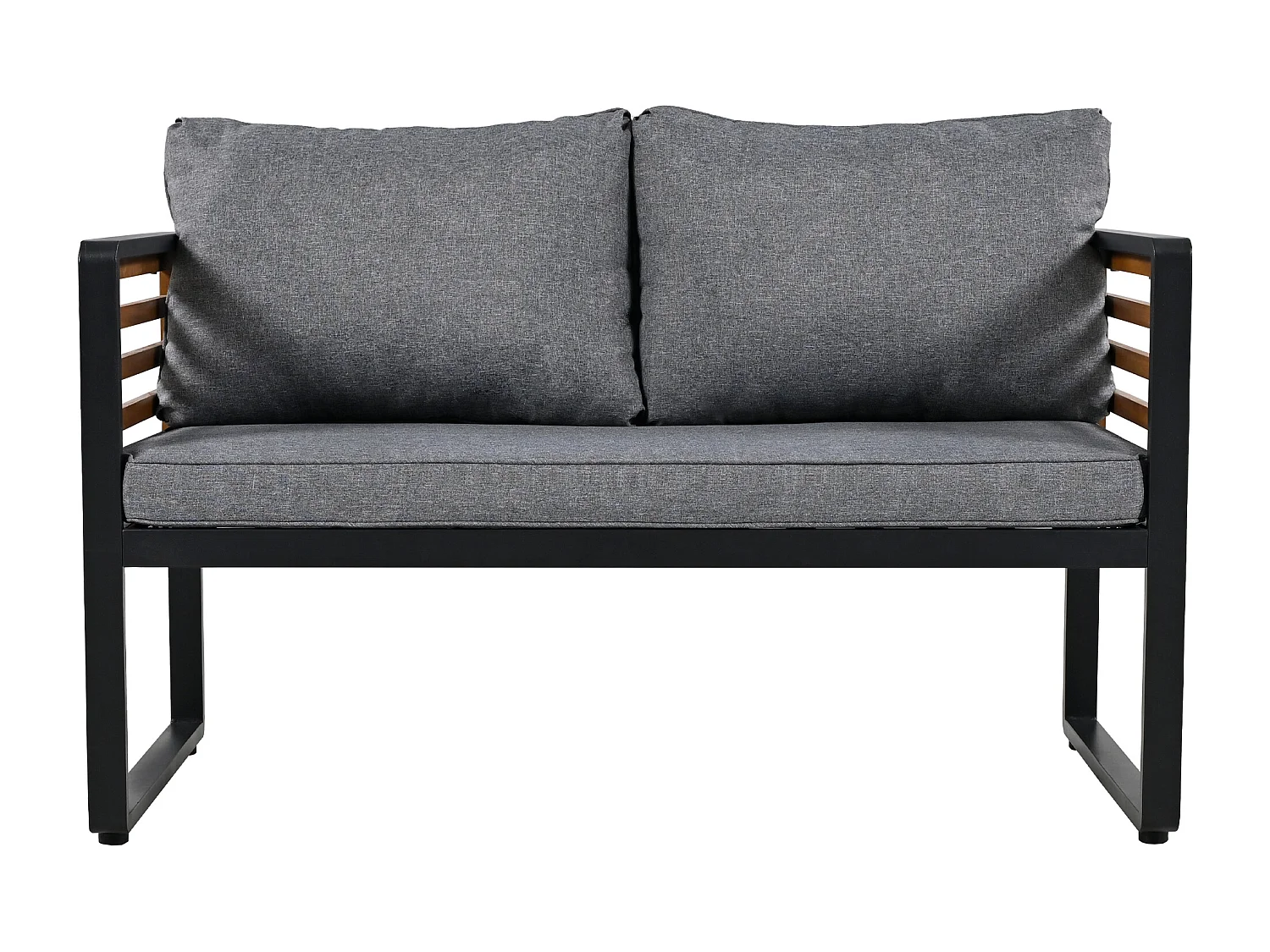 Tuinset met frame van gegalvaniseerd ijzer, decoratieve leuning van hout, grijs