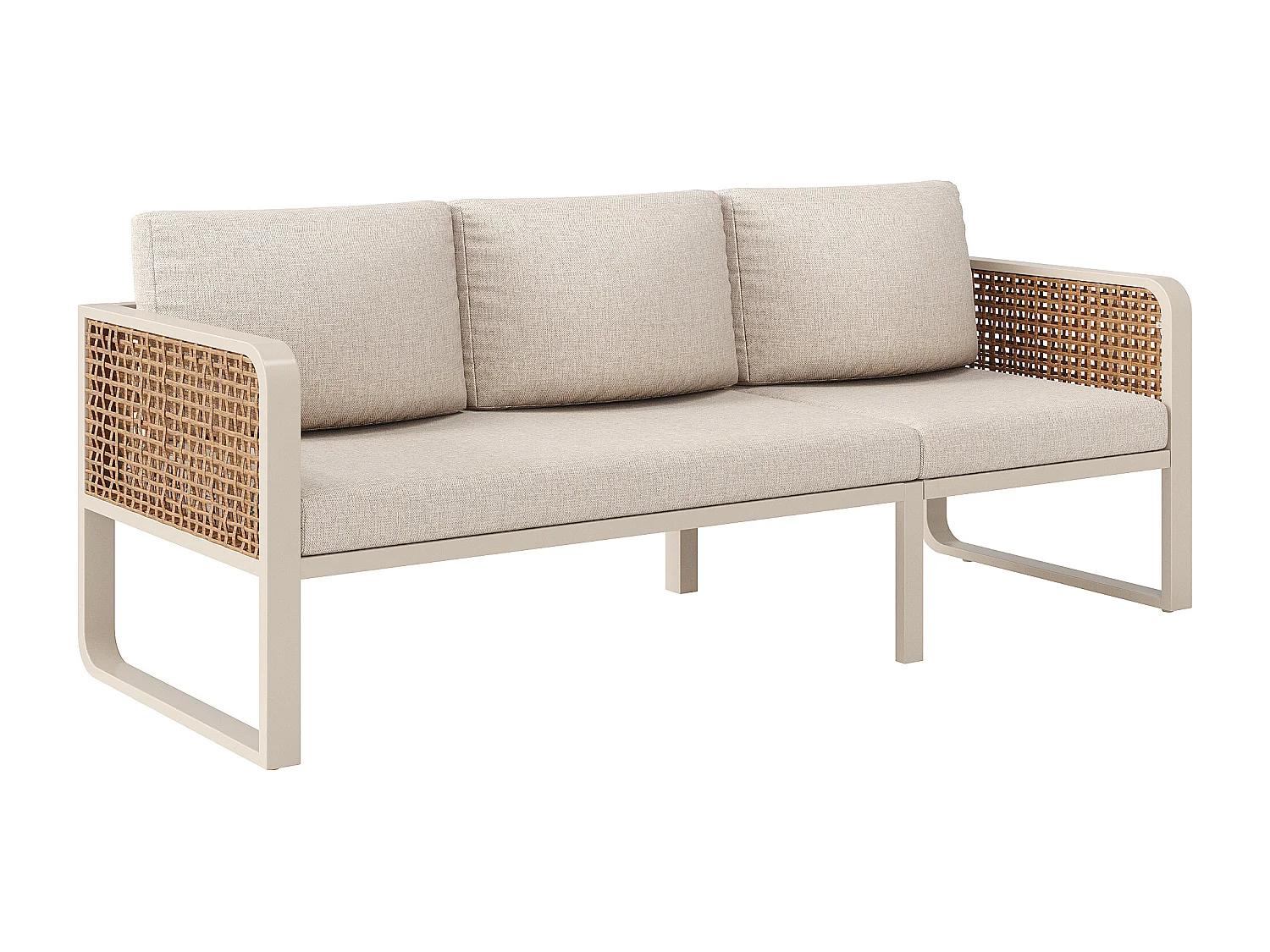 Canapé de jardin 6-7 places, rotin PE, avec table d'appoint, coussins lavables, beige