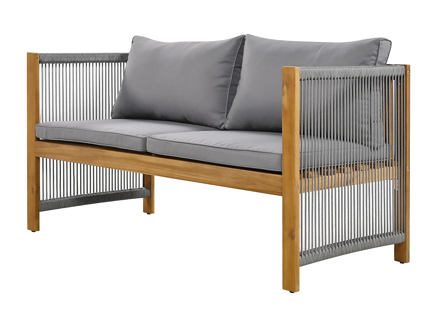 Mobili da giardino, con cuscini per il comfort, 2 poltrone e tavolo, per esterni, tavolo e sedie, effetto finto rattan, legno di acacia, grigio