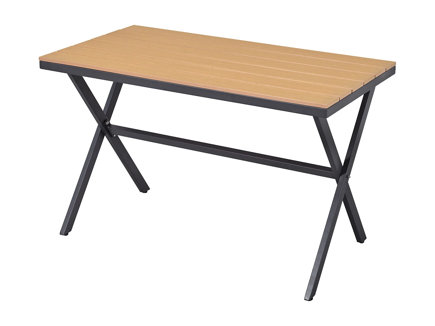 Tuintafel en stoelen, 4 stuks, 2 krukken, eettafel, houten blad, gegalvaniseerd staal, grijs