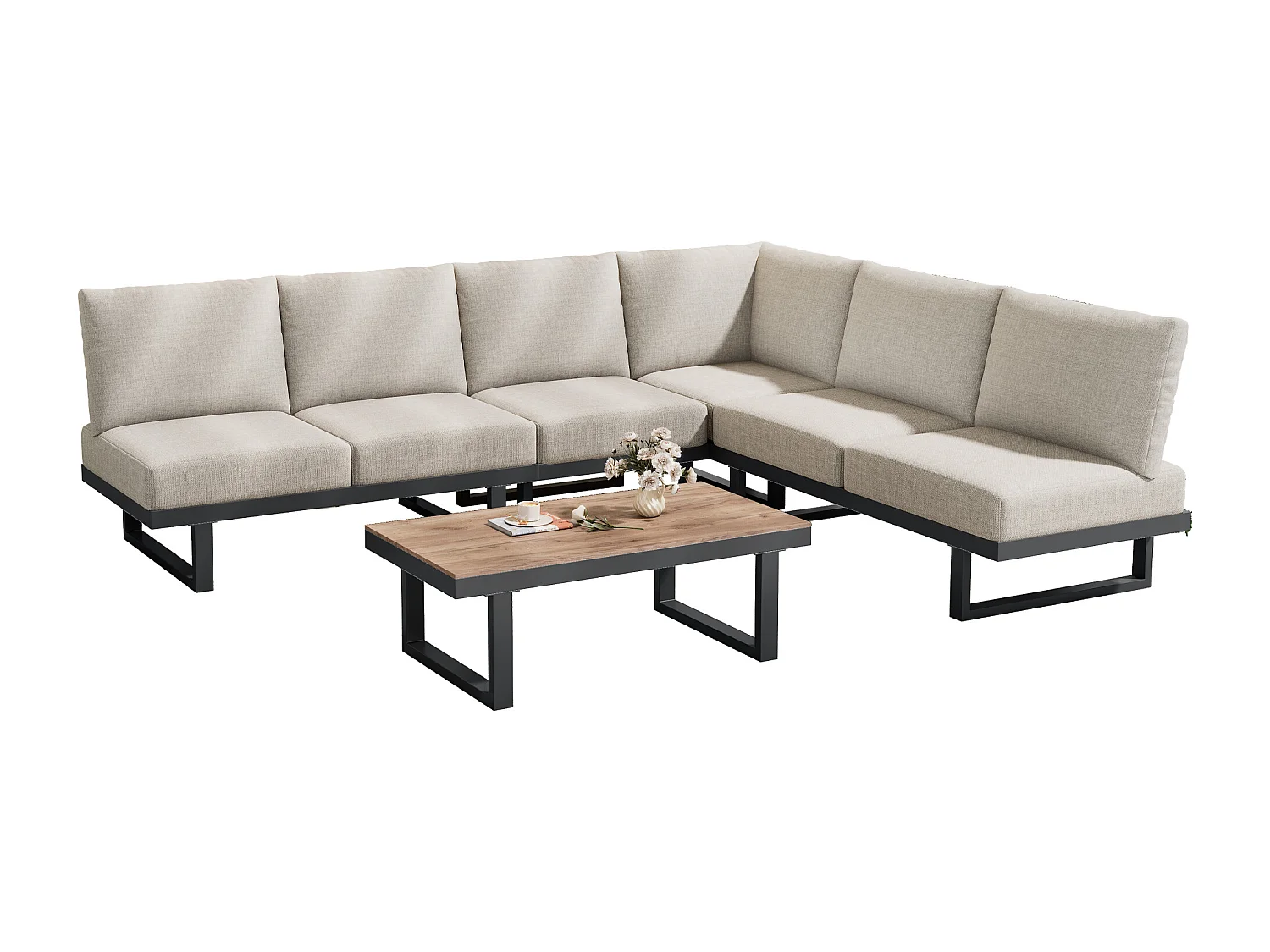 Tuinset, salontafel, verstelbare ligstoel, gegalvaniseerd staal, grijs