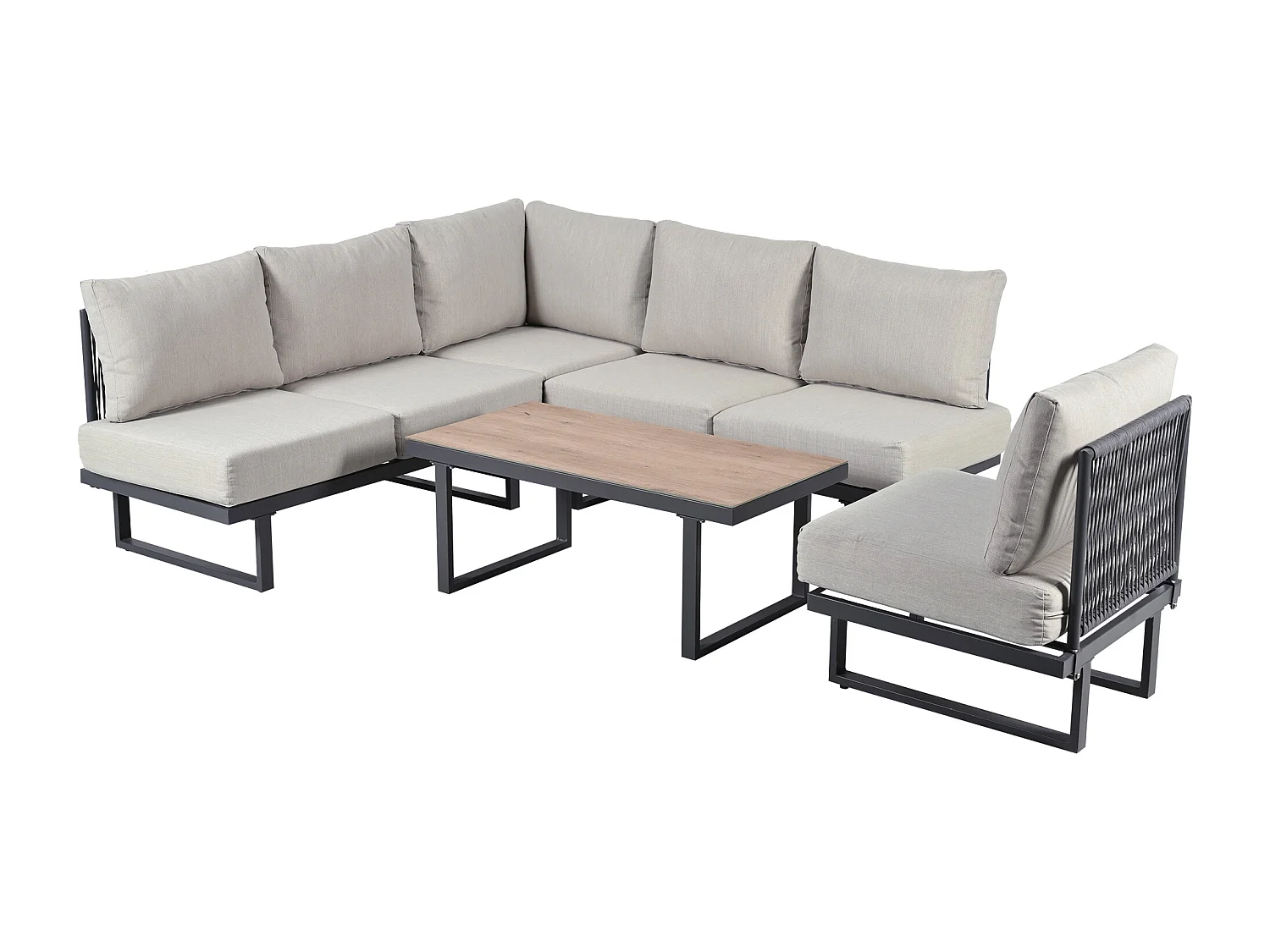 Tuinset, salontafel, verstelbare ligstoel, gegalvaniseerd staal, grijs