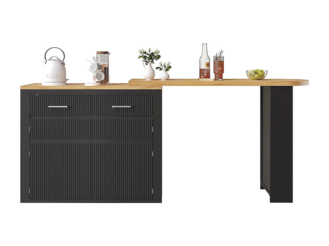 Ausziehbarer Bartisch mit Stauraum, modern, abnehmbar, mit einer Schublade und zwei Regalen, Esstisch für Kücheninsel, schwarz