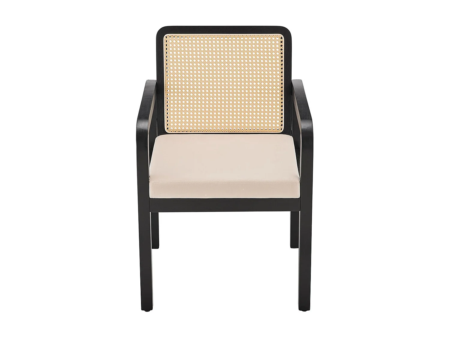 Chaises de salle à manger (4 pièces), revêtement en velours, design ergonomique, dossier en rotin tressé, pieds en bois d'hévéa, noir