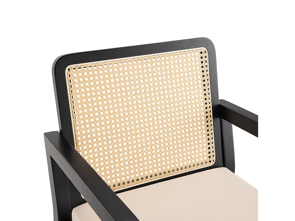 Chaises de salle à manger (4 pièces), revêtement en velours, design ergonomique, dossier en rotin tressé, pieds en bois d'hévéa, noir