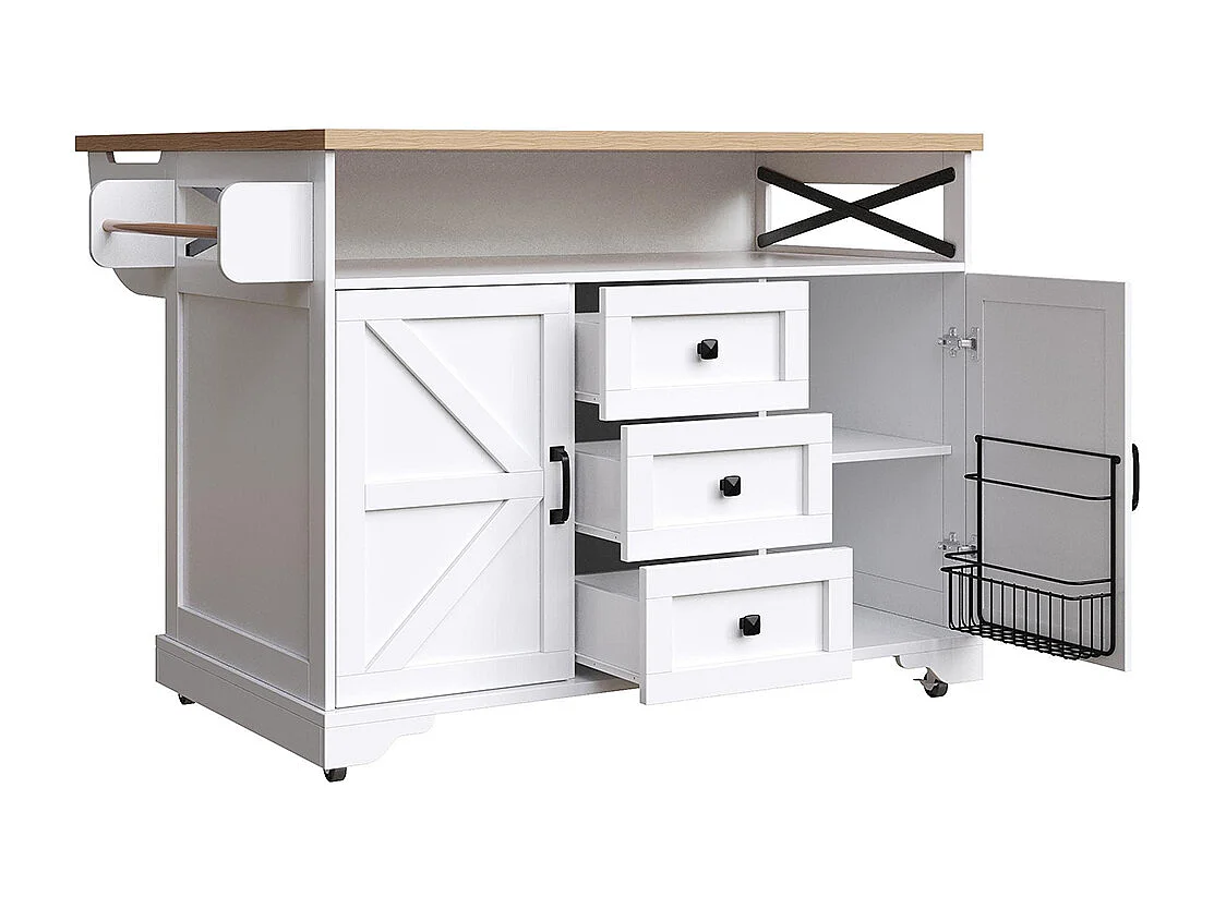 Carro de cocina con mesa plegable e iluminación LED, soporte para aperitivos, mesa de comedor con espacio de almacenamiento, blanco