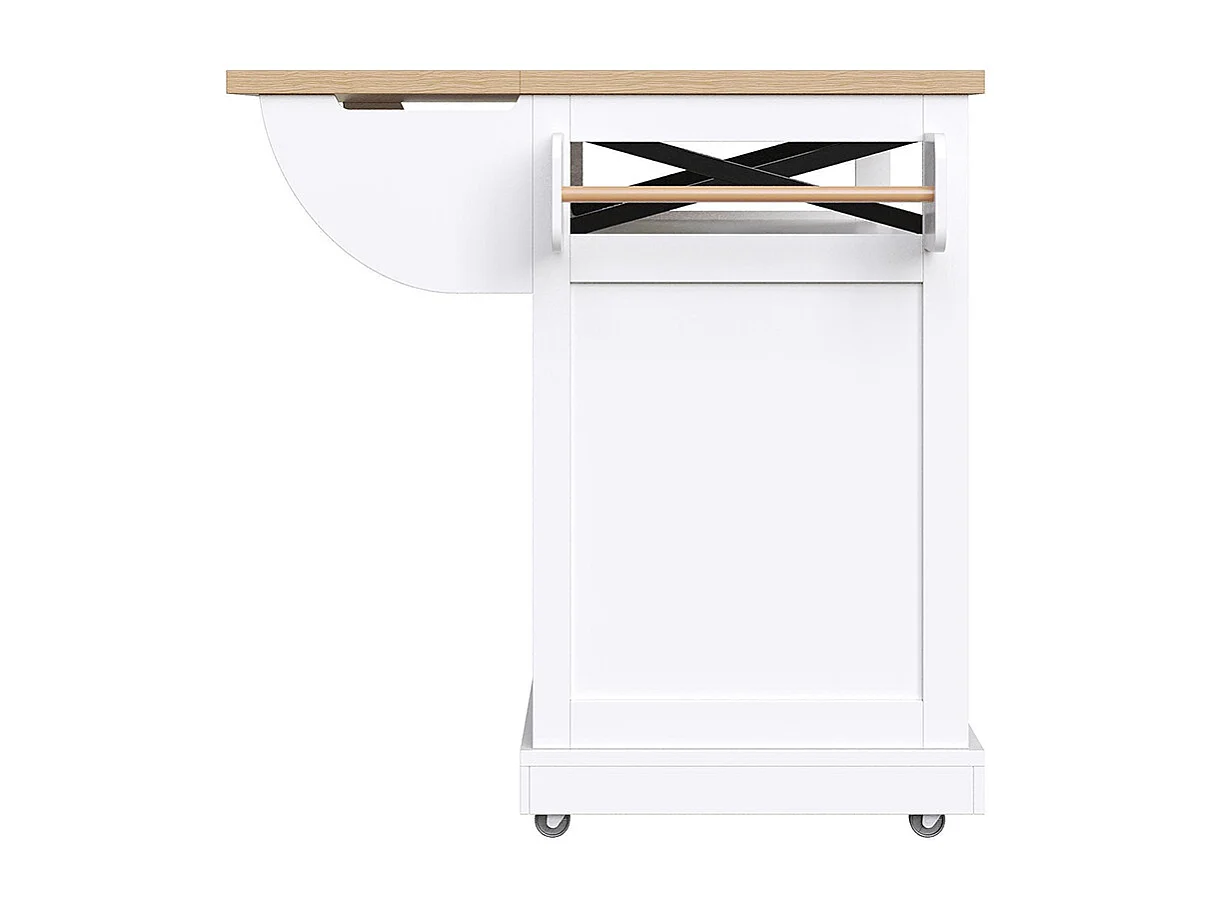 Carro de cocina con mesa plegable e iluminación LED, soporte para aperitivos, mesa de comedor con espacio de almacenamiento, blanco