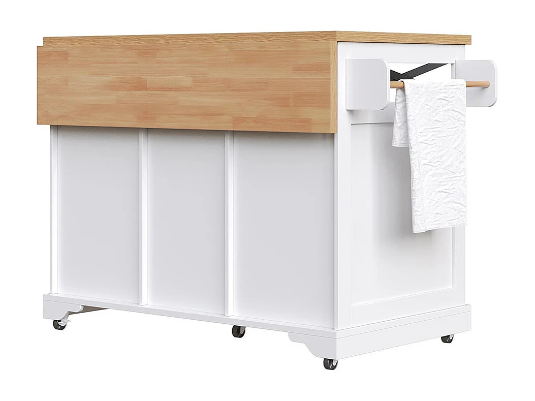 Carro de cocina con mesa plegable e iluminación LED, soporte para aperitivos, mesa de comedor con espacio de almacenamiento, blanco