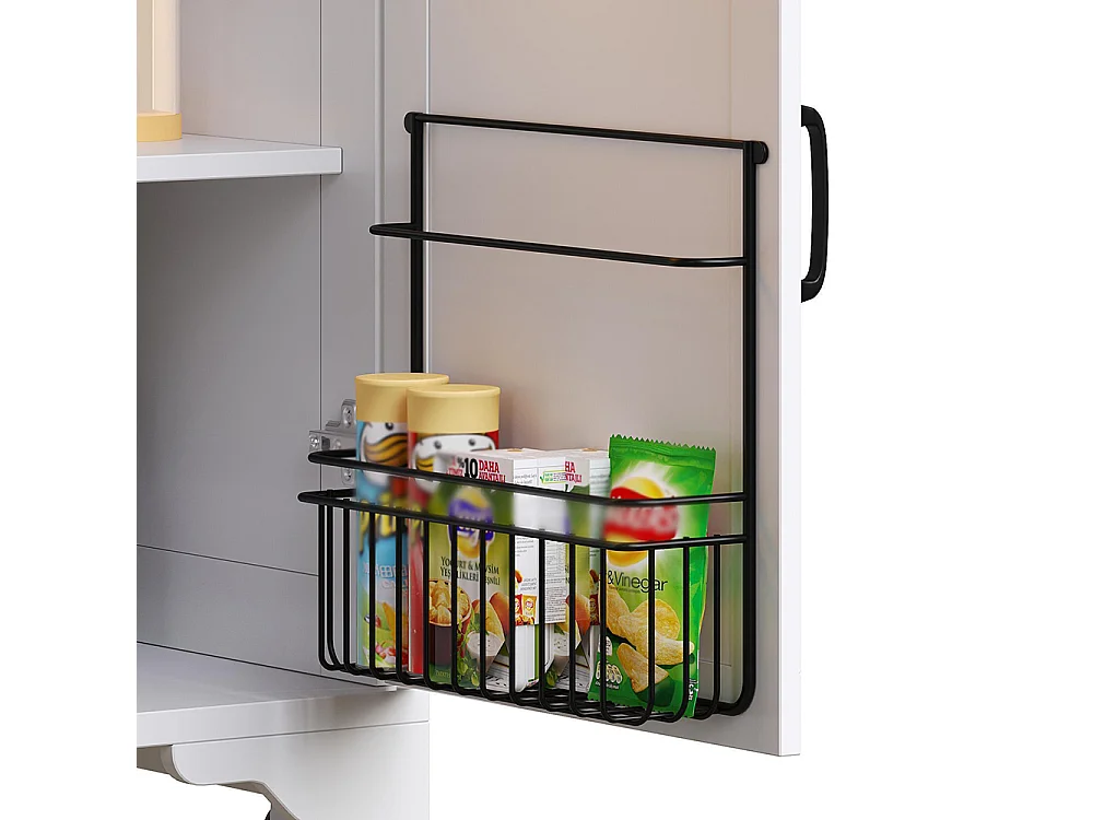 Carro de cocina con mesa plegable e iluminación LED, soporte para aperitivos, mesa de comedor con espacio de almacenamiento, blanco