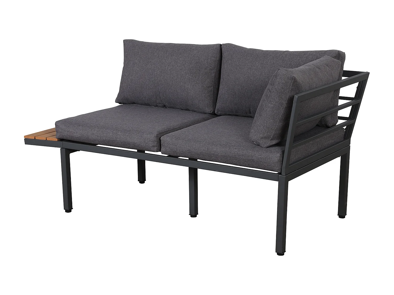 Set di mobili da giardino, divano + tavolino + tavolino, piano in legno plastico, grigio + nero