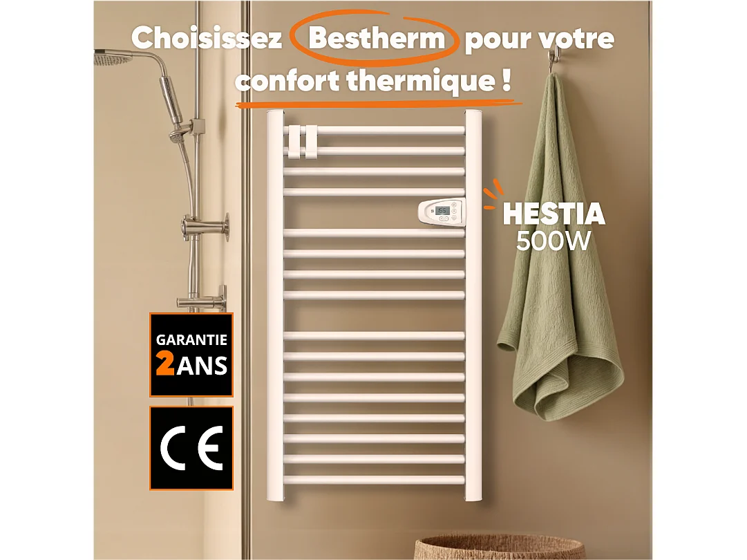 Sèche-serviette électrique sans fluide 500W H.98xL54cm Bestherm HESTIA blanc